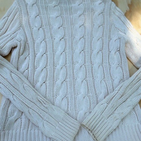 Lauren Ralph Lauren Cable Knit Turtleneck Sweater Cream Size L Chunky Pullover - Picture 8 of 11